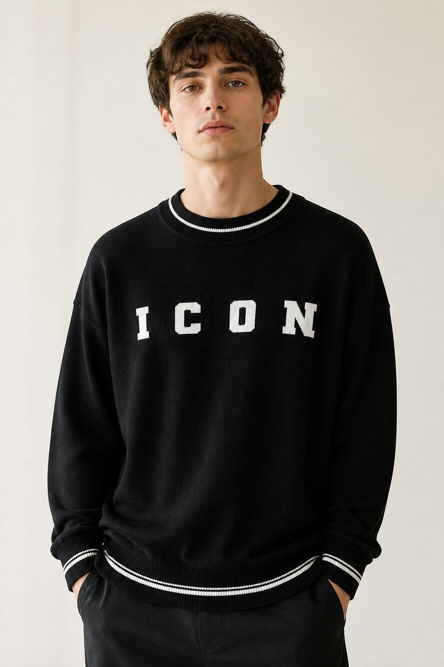 Bewakoof Black Icon Sweater 2XL Acrylic Knit